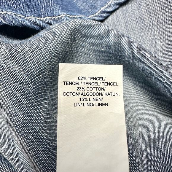 Lucky Brand | Women | Chambray Linen Blend Popover Mini Shirt Dress | Sz Small - Picture 8 of 12